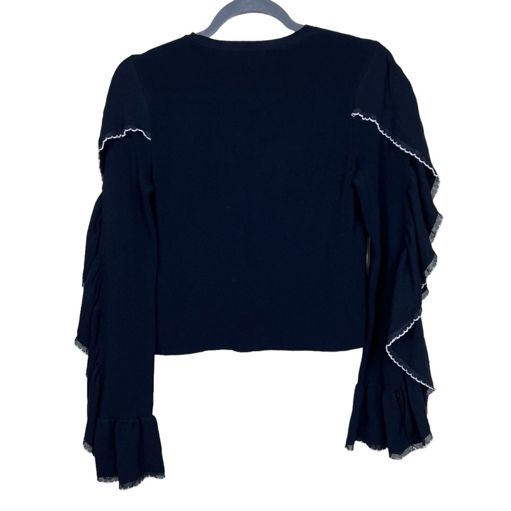Club Monaco Womens Black Sancerie Ruffle Sleeve Viscose Sweater Top M - Picture 6 of 10